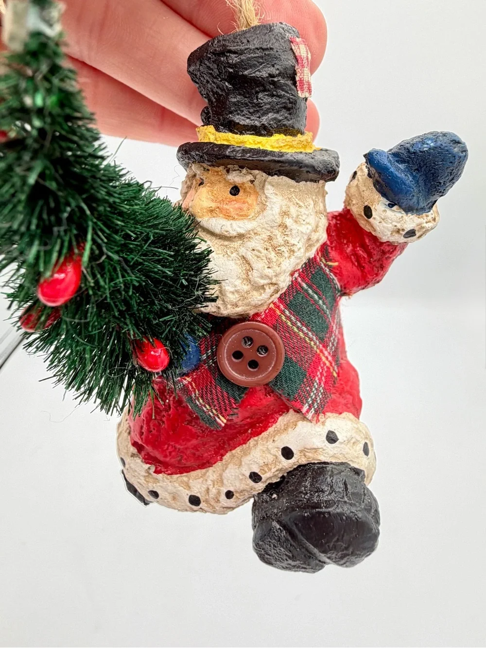 Rustic Vintage Style Santa Ornament Bottle Brush Tree Farmhouse Christmas Decor